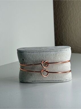 Set of 2 Rose Gold Love Knot Open Cuff Bracelets Minimalist Stackable Bangle Set
